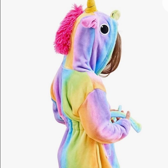 Other - NWOT Multicolored unicorn hooded fleece robe Size 5T